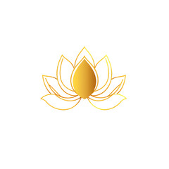 Isolated Minimalist Golden Lotus Flower Outline