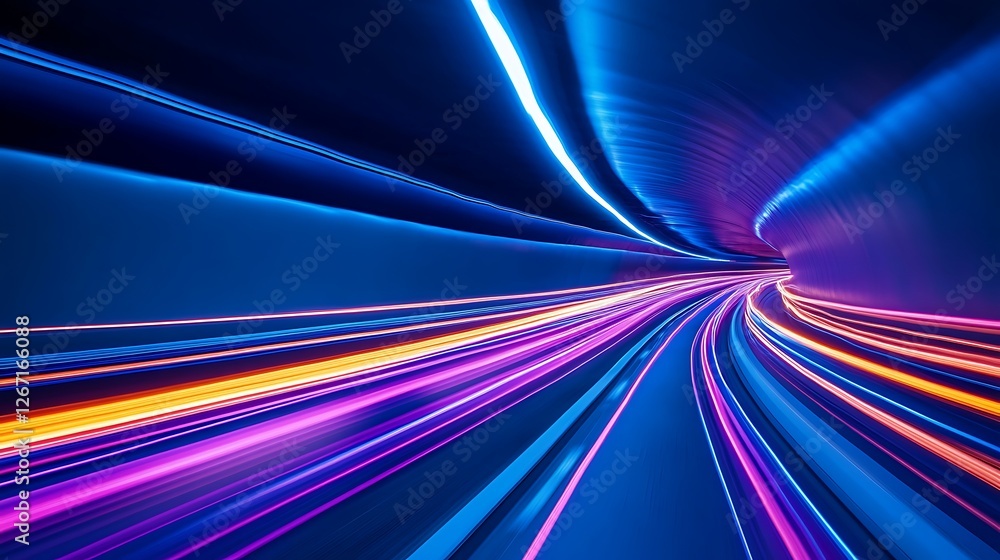 Poster abstract light trails in a tunnel, representing speed and technology.