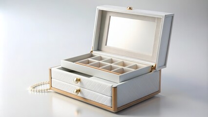 White Jewelry Box with Drawers and Mirror