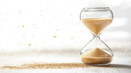 Hourglass with Falling Sand on a Bright White Background