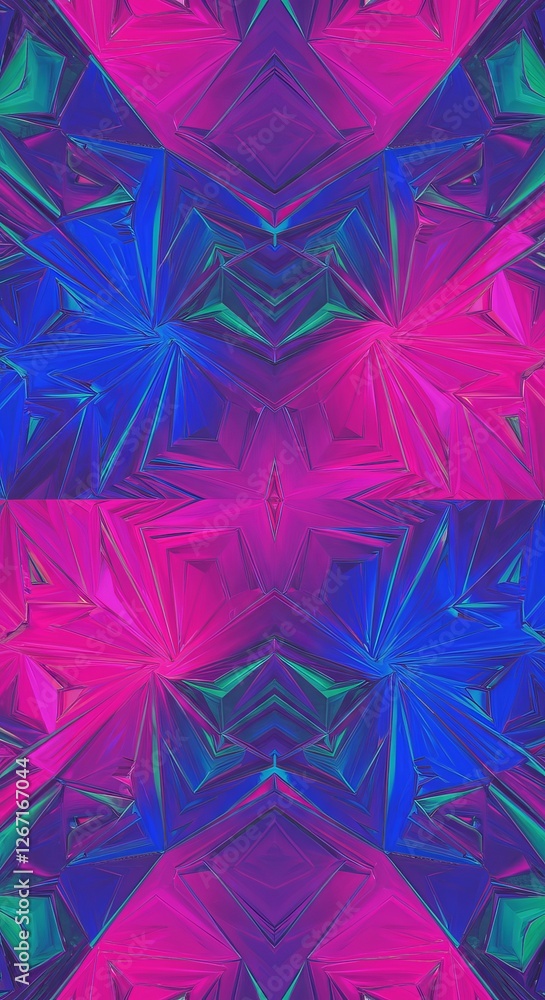 Poster vibrant abstract geometric pattern with neon colors and symmetrical design
