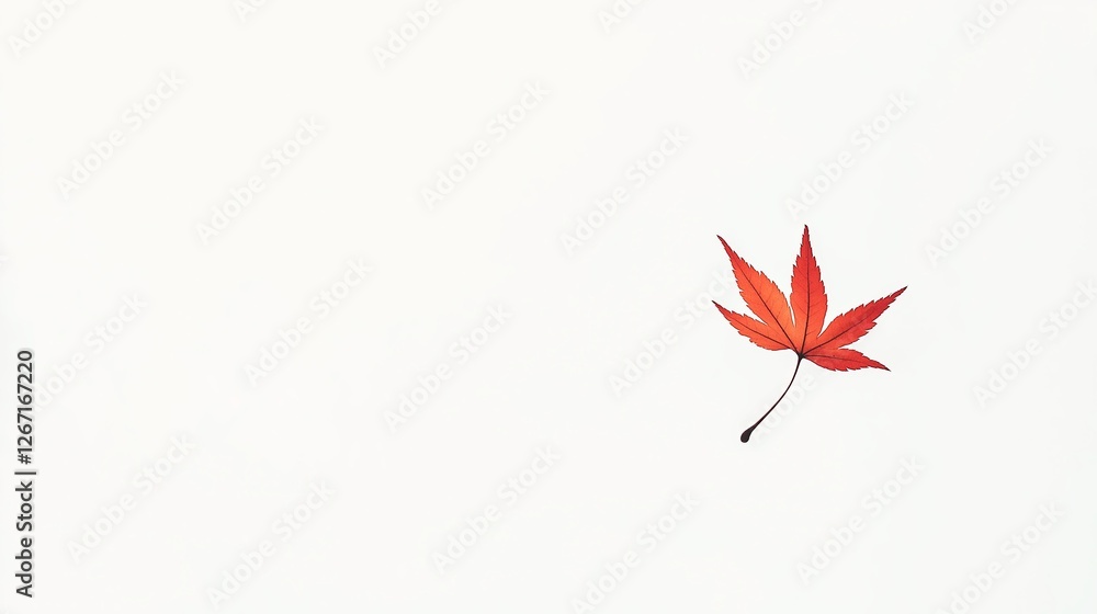 Poster A white background with a lone red maple leaf floating in the air.