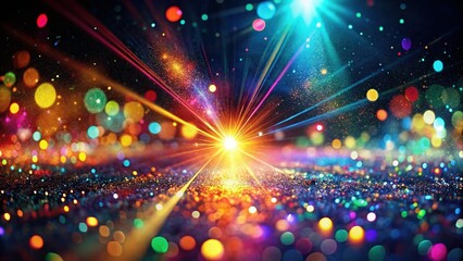 Obraz premium Black Background Cinematic Light Leaks, Glitchy Rainbow Bokeh, Festive Sparkle Overlay