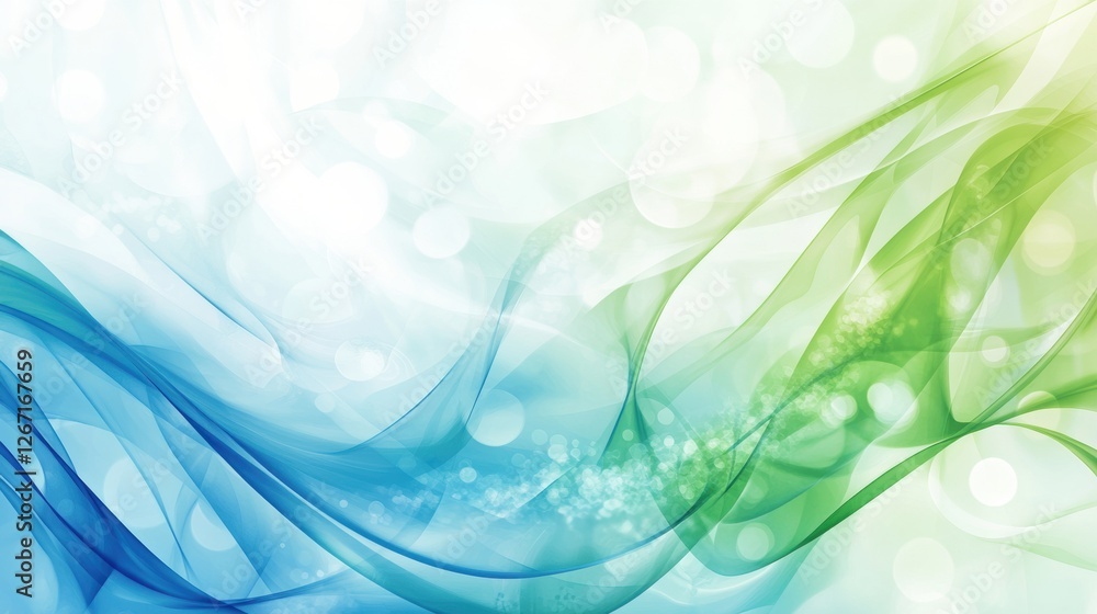 Fototapete Colorful abstract swirls blend blue and green hues with soft light effects creating a serene visual experience. Generative AI