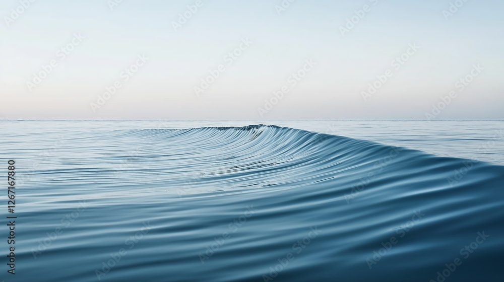 Poster a calm ocean scene with a single wave forming a perfect curve