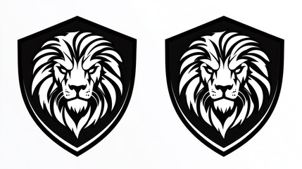 Obraz premium Two lion emblems face forward, stark graphic design on white, ideal for logos or banners