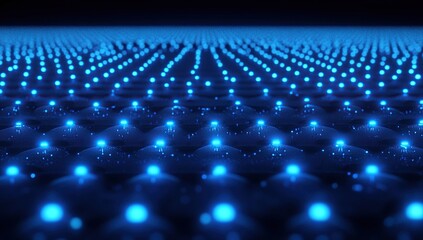 Obraz premium Exploring Abstract Blue Light Patterns: Glowing Dots, Network Visualization, Digital Art, Futuristic Technology, Virtual Reality