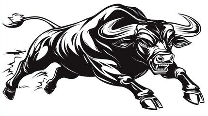 Powerful bull lunging forward, illustration, can be used for sports team logo or product mascot