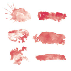 Red Watercolor Brush Strokes and Splashes Set ,A collection of red watercolor brush strokes and splashes on a white background. Perfect for digital design, artistic projects, backgrounds