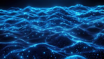 Glowing Blue Particle Waves: Abstract 3D Animation of Dynamic, Shimmering Digital Landscape, Seamless Loop, Futuristic Technology