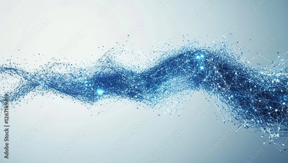 Aufkleber abstract network: nodes and connections flowing dynamically in a digital stream