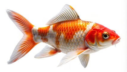 Koi Fish, Orange and White, Isolated on White Background