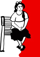 girl sitting on a bench. illustration ready for vinyl cutting.