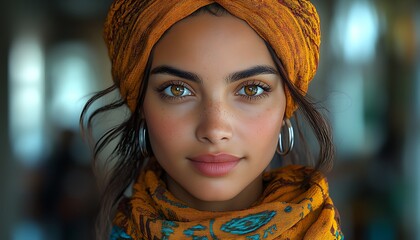  Individual in Vibrant Yellow and Blue Headscarf