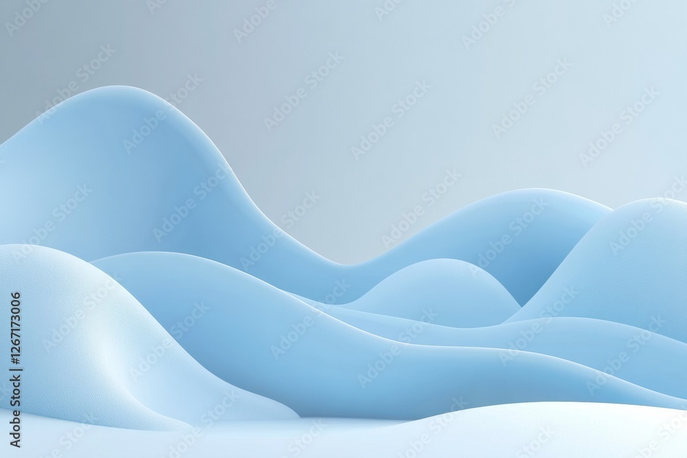 Poster Soft blue waves create a serene landscape with gentle contours under natural light. Generative AI