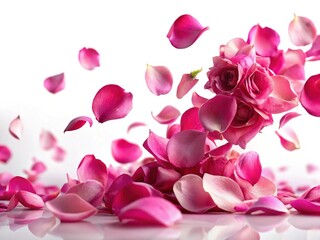 Floating Rose Petals, Airy Romantic Cutout, Isolated Pink Flower Petals, Wedding Decoration, Valentine's Day Design
