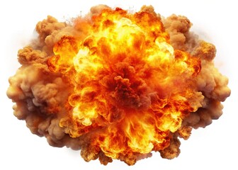 Fiery Explosion Isolated on White Background - Stock Photo