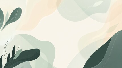 Soft abstract design featuring greenery and gentle waves in muted colors for a serene atmosphere. Generative AI
