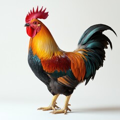 Fototapeta premium Rooster isolated on white background. Rooster 3D rendering, AI generation. Poultry rooster. Farm animals.