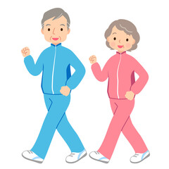 ウォーキングをするシニア夫婦　健康　高齢者