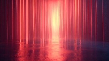 Red glowing lines create an abstract corridor with reflection