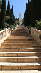 Stairway to Shrine of the Bb, Bah Gardens, Haifa, Israel, symmetry, pilgrimage