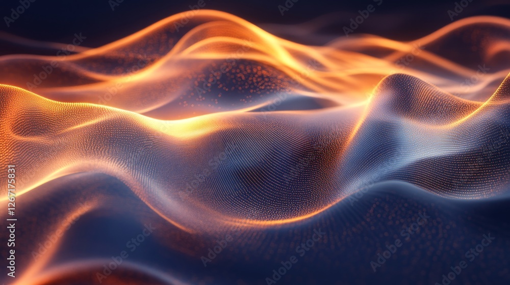 Poster abstract glowing particle waves creating a mesmerizing digital landscape