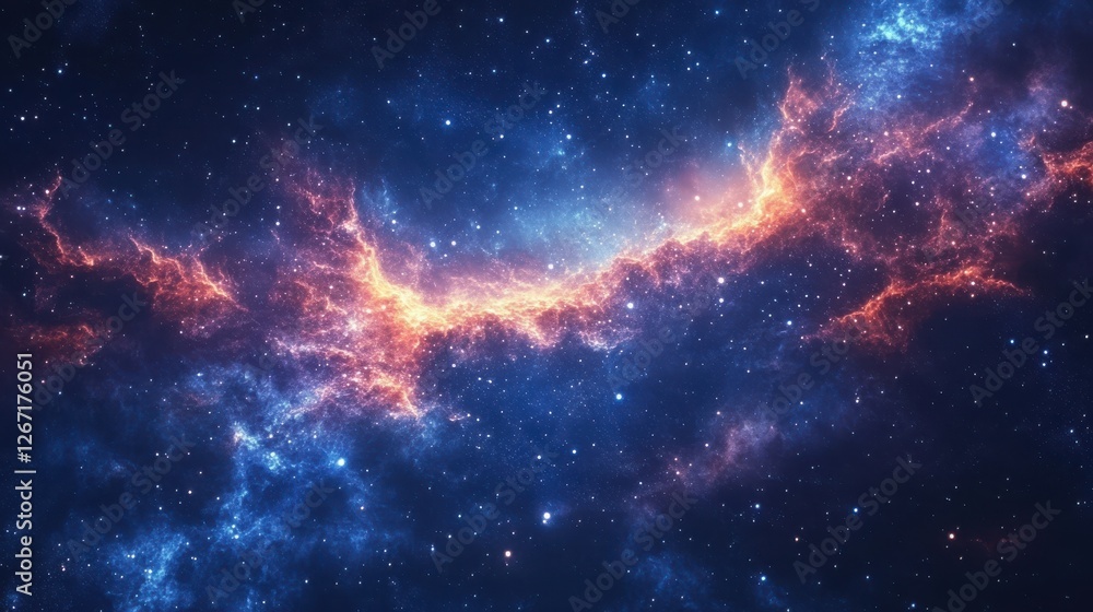 Poster mesmerizing fantasy cosmic scene with colorful nebula and distant stars in a vast universe