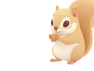 Cartoon squirrels eating nuts in a forest setting with a white background