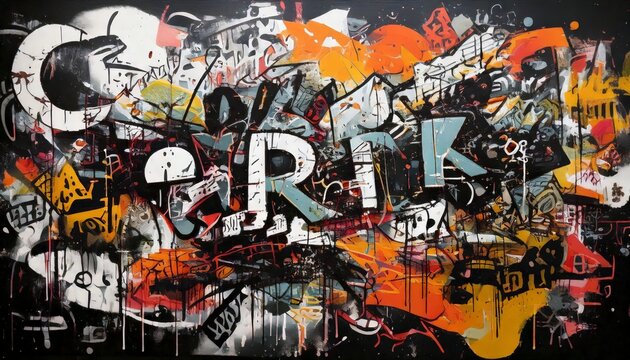 Fototapeta A dynamic graffiti collage blending street art tags, ink splatters, and bold grunge texture