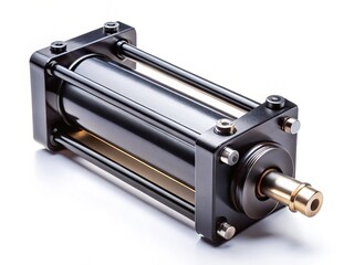 Industrial Black Hydraulic Cylinder Pump Isolated on White Background