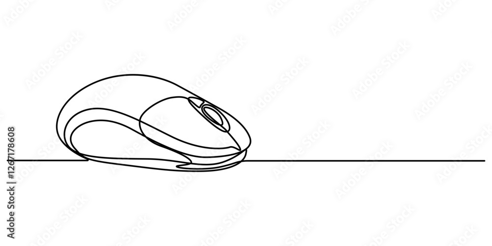 Fototapete computer mouse continuous one line drawing, drawn continuous one line computer mouse logo. vector il