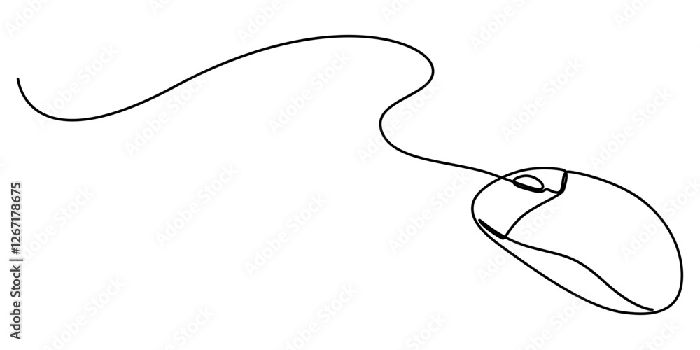 Fototapete computer mouse continuous one line drawing, drawn continuous one line computer mouse logo. vector il
