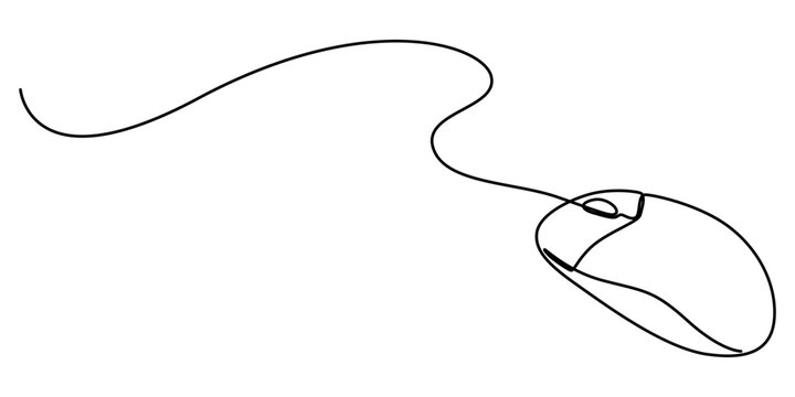 computer mouse continuous one line drawing, Drawn continuous one line computer mouse logo. Vector illustration, Continuous single line drawing of laptop or desktop mouse. Vector illustration, single.