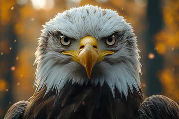 Obraz premium Focused Gaze of a Majestic Bald Eagle in Autumnal Light