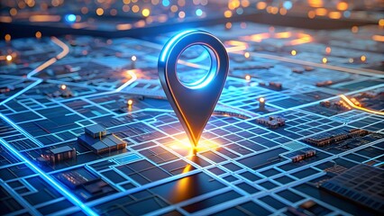 Glowing Location Pin on City Map