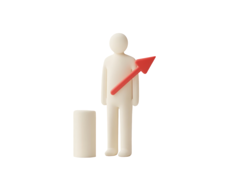 Isolated Human Figure with Rising Arrow and Bar Chart