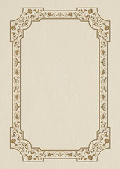 Decorative rectangular framework, floral ornament on leather background. A3, A4 size proportions. Card, book or album cover.