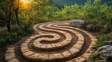 A pathway cutting through a labyrinth, inviting a sense of discovery and challenge