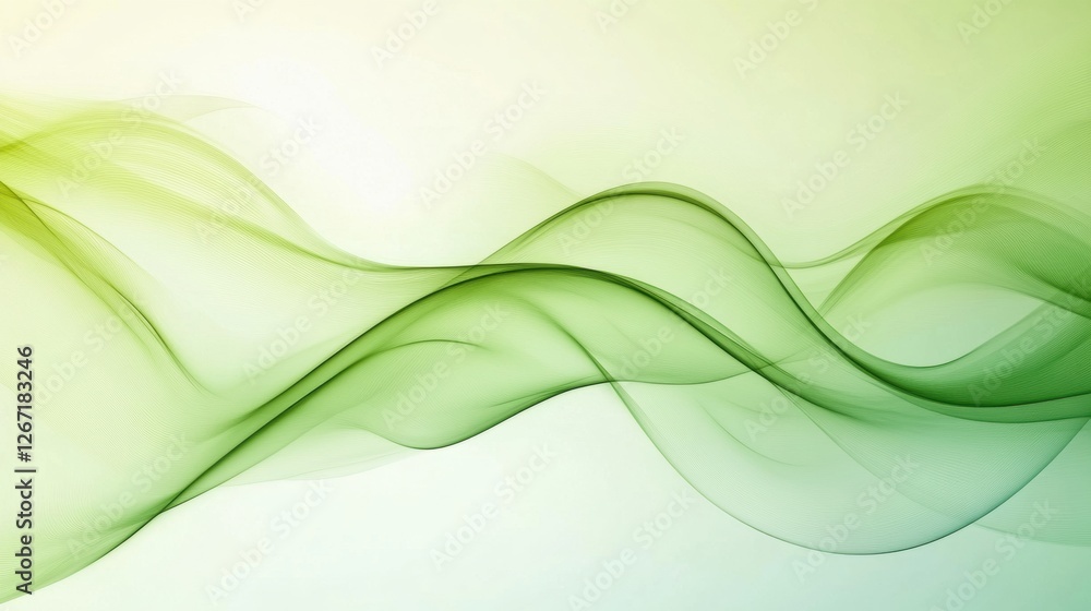 Poster flowing green wave patterns create a tranquil and soothing atmosphere in abstract art. generative ai