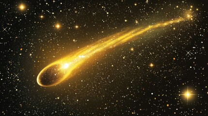 Obraz premium A glowing comet with a long luminous tail passing through a starry cosmic background.