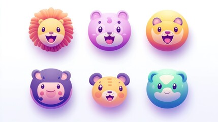 Fototapeta premium Cute animal faces in a bright background, perfect for children's illustrations or website graphics