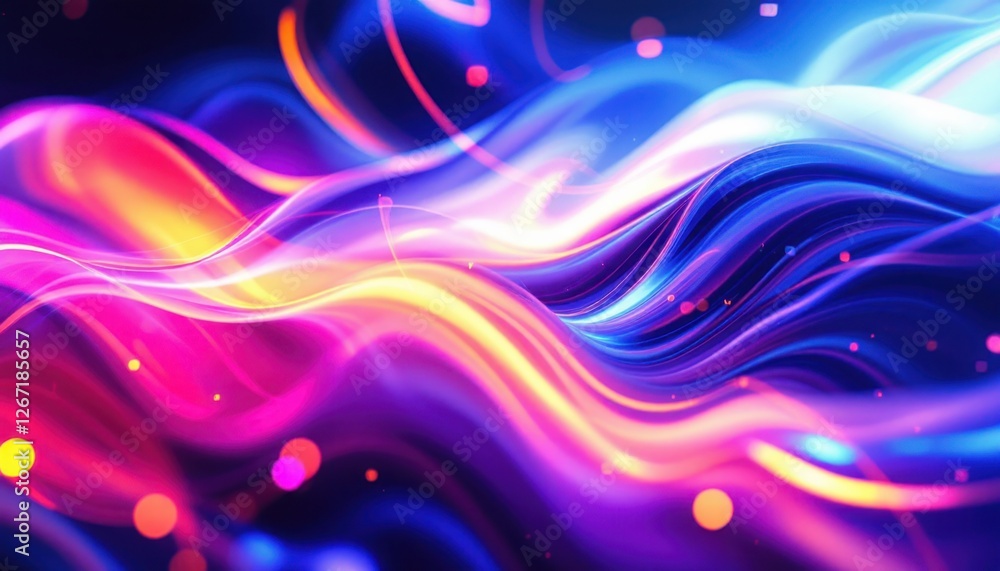 Poster vibrant abstract multicolored light waves with dynamic flowing patterns
