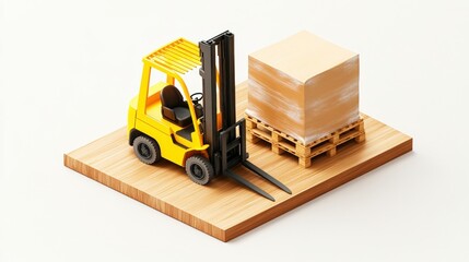 Electric fork truck loading cargo in a warehouse dock with pallets and industrial equipment