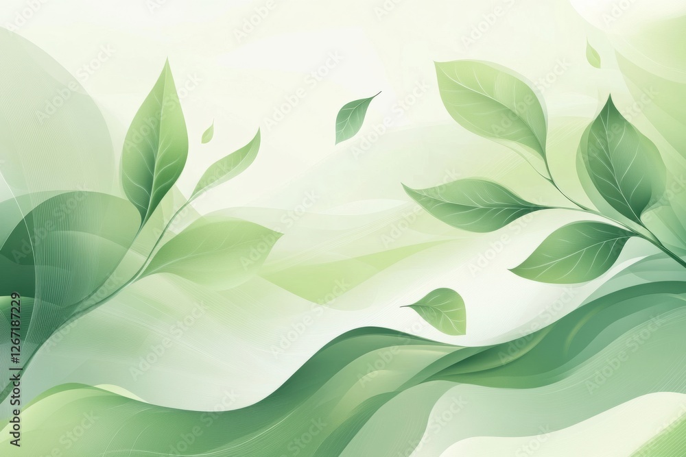 Aufkleber delicate green leaves swirl gracefully in a serene, abstract background emphasizing tranquility and 