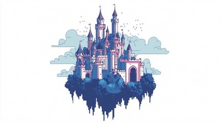 Fairy Tale Castle Flat Vector on White Background