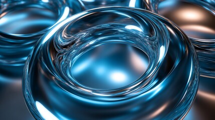 Shiny glossy and reflective torus rings in blue and silver