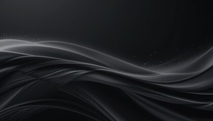 Abstract black and gray flowing waves with subtle textures and sparkles