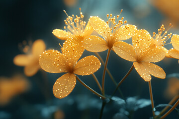Fototapeta premium Golden Blooms Speckled with Light, A Delicate Floral Arrangement