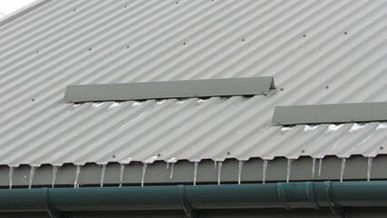 Fototapeta premium metal profile. roofing. replacement of coating for the house. roof repair